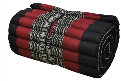 Wilai Kapok Thaikissen Rollmatte schmal, schwarz/rot Elefant