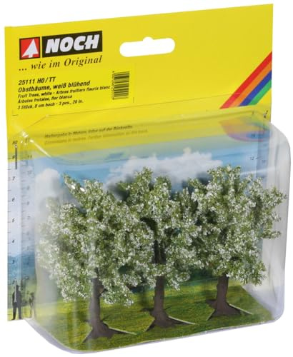 NOCH Obstbäume, weiß blühend, 3 Stück, 8 cm hoch für Spurweiten H0, TT ideal für Modellbau und DIY