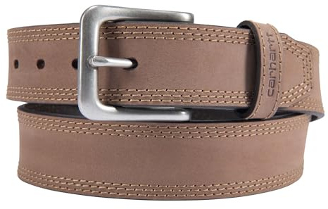 Carhartt Men's Casual Top Grain Saddle Leather Triple Stitch Belt, Brown, 34