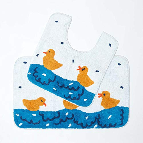HOMESCAPES 1 Tapis de Bain éponge ANTIDERAPANT (45 x 75cm) et 1 Contour de lavabo (45 x 50cm) Mare AU Canard. Pur Coton Ultra Doux, 1400gm²