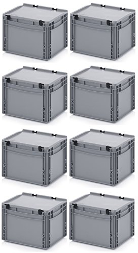 Auer Packaging 8x Eurobehälter 40 x 30 x 28,5 mit Scharnierdeckel inkl. gratis Zollstock * 8er Set