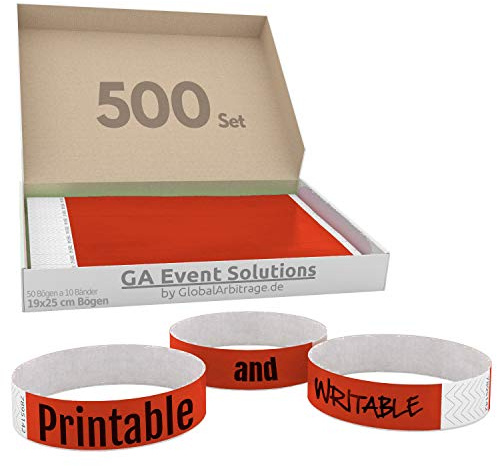 Bracelets d’admission GA Event Solutions en Tyvek, 500 pièces, rouge