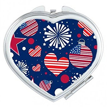 DIYthinker USA Amerika-Flaggen-Liebes-Herz-Stern-Festival Illustration Muster-Herz Compact Make-up Taschenspiegel Tragbare Nette kleine Handspiegel