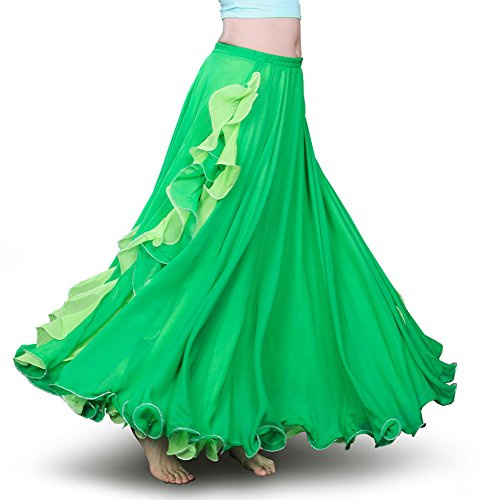 ROYAL SMEELA Bauchtanz Rock Flamenco Rock Bauchtanz Kostüm Damen Bauchtanz röcke Chiffon Schlitz Maxirock Doppelt Schicht Rüschen Big Swing Rock Zigeuner bauchtänzerin röcke Sexy Bauchtanz Kostum