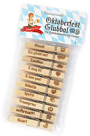 SNEG Oktoberfest Glubbal – 10 Wäscheklammern mit Gravur & Motiv – Edition Fun – Wiesn-Accessoires für Tracht, Party, Firmenfeier & Volksfest – Blau
