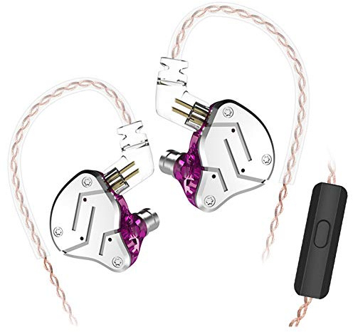 KINBOOFI KZ ZSN - Auricolare con monitor 1BA e 1DD, auricolari KZ ad alta fedeltà con cavo a 2 pin da 0,75 mm, 1 cuffia dinamica e 1 driver di armatura bilanciata KZ (con microfono, viola)