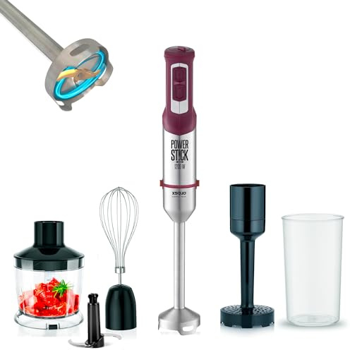 Batidora de Mano Electrica Potente con Picadora Varillas y Accesorios Profesional 1200w Portatil de Acero Inoxidable Lavable Pack 5 en 1 Cuchillas Titanio Batidos Tipo Minipimer Profesional – XsQuo