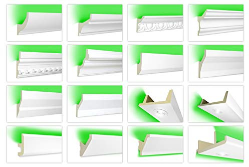 HEXIM LED Stuckleisten aus PU - Indirekte Beleuchtung mit modernen Deckenleisten, lichtundurchlässig, leicht und schlagzäh - (LED-10 75x45mm) Lichtvouten, Profil, Stuckprofil, Deckenprofil