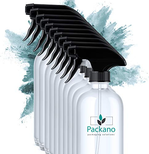 Martenbrown Packano® 10stk. x leere 750ml PET Sprühflaschen mit schwarzem Sprühkopf I Geeignet auch für Reinigungsmittel I Klarer Leersprüher ohne label I Besitzt eine Zerstäuber- und Stop-funktion