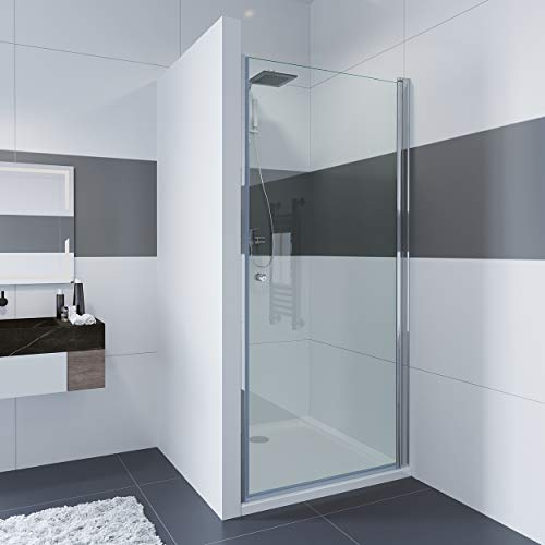IMPTS Duschtür 75cm Pendeltür Dusche Schwingtür Nische, Höhe 185cm | 6 mm ESG Sicherheitsglas, Rahmenloses Design, Silber, ohne Duschtasse