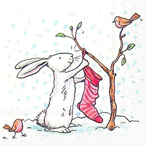20 Servietten Comic Schneehase | Tiere | Kinder | Ostern | Winter 33x33cm