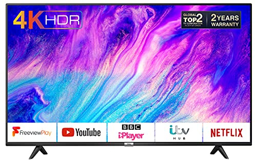 TCL 50P610K 50-Inch 4K Smart TV 3.0 Ultra HD - Freeview Play/BBC iPlayer/Netflix/YouTube/Smart HDR, Dolby Audio, Wi-Fi,3*HDMI, 2*USB Port, Slim design, Black