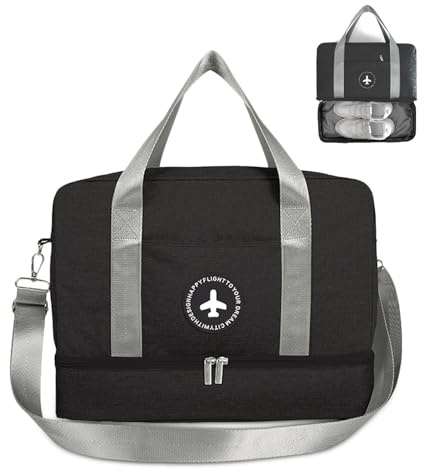 FANDARE Weekendväska sportbag dans axelväska helg handväska vattentät övernattningsväska lätt väska för män kvinnor sport gym semester simning träning vandring., Svart A, L