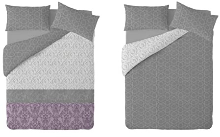 Textilhome – Funda Nórdica Cama 150 Damasco - Microfibra Juego Edredón Nórdico (240x220 cm) con 2 Fundas de Almohada (70x40 cm), Tejido Suave, Transpirable y Lavable – Color Malva