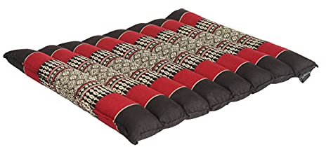 Flat Rollable - Cojín de Yoga y meditación Zafu - Plegable y Ajustable en Altura y Ancho - Material orgánico 100% Kapok Rellenado - Alta Densidad - Confort y Estabilidad - Negro Rojo