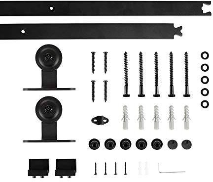 Schiebetürbeschlag Set Schiebetürsystem Beschlagset Laufschiene für Schiebetüren,Schwarz Schiebetür Montageset für Innentüren und Wandschränke(200 cm (T-Form))