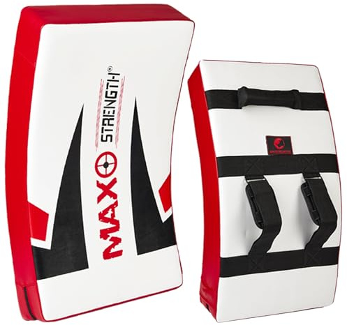 MAXSTRENGTH Professional Strike Shield for Kickboxing Training | Curved Muay Thai Kicking Pad, Strike Body Shield | Great for MMA, Martial Arts, Karate, Taekwondo, Workout (Max Printed (Single))