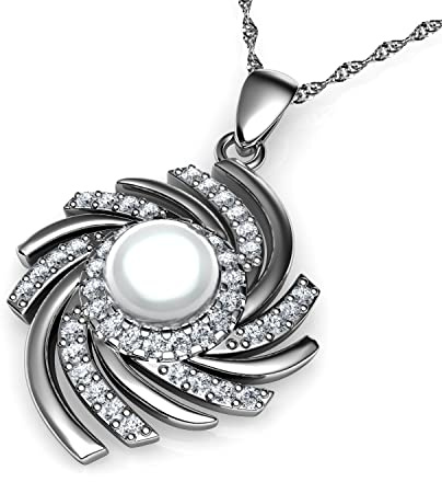 DEPHINI Galaxy pärlhalsband | 925 sterling silver halsband | zirkon | damsmycken | presenter till kvinnor, Kristall Pärla, Kubisk zirkonia