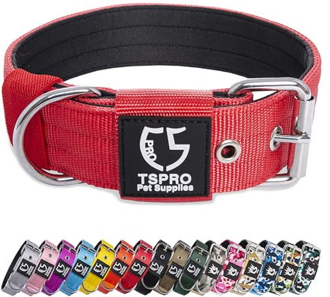 TSPRO Collare per Cani, Collare Tattico Regolabile con Fibbia in Metallo Robusto, Larga 3,8 cm, Resistente e Spesso per Cani Medi a Grandi (Rosso M)