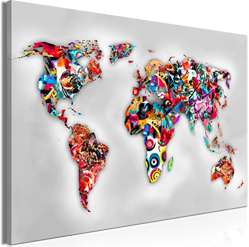 B&D XXL - Wandbilder XXL Weltkarte 120x80 cm Leinwandbild 1 tlg Kunstdruck modern Wanbilder XXL Wanddekoration Design Wand Bild Landkarte Kontinente Abstrakt bunt k-A-10007-b-a