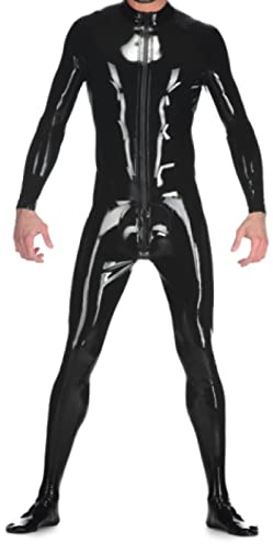 Latex-Catsuit-Bodysuit-Overall Handgemachter Gummi-Bodysuit-Fetisch-Reißverschluss vorne,Rot,Herren-XXL