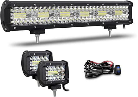 Willpower 17 Zoll 43CM 360W Led Arbeitsscheinwerfer Bar + 4 Zoll 10CM 60W Led Scheinwerfer + Kabelbaum 12V 24V Flutlicht Spot Led Bar für Offroad Auto Traktor Zusatzscheinwerfer Rückfahrscheinwerfer
