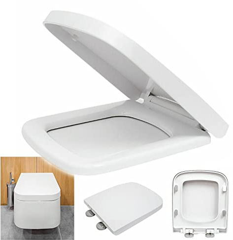 Square Shape Toilet Seat, Universal Child Adult Toilet Seat Cover with Quick Release for Easy Clean, Top Fixing, Heavy Duty Urea-Formaldehyde Antibacterial Material