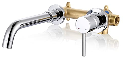 Wall Mount Bathroom Faucet, ARCORA Chrome Bathroom Sink Faucet, Single Handle Swivel Spout Vanity Tap with Rough-in Valve