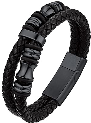 Bracelet Cuir pour homme Fermoir Magnétique, Bracelets Annicersaire 21cm