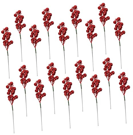 jojofuny 24pezzi Rami Di Bacche Rosse Artificiali Paillettes Natalizie Bacche Raccolte Per Composizioni Di Festa Decorazioni Per Banchetti Di Natale