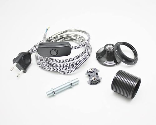 Hannas Laden Fassung E27 Mit Textilkabel Und Gewinde Schwarz - Unmontierte Lampenfassung Für Selbstmontage DIY Inklusive Montageanleitung