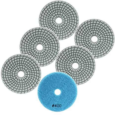 FOCSTOL Diamant Nass Polierscheiben - 6 Stück 100mm Körnung 400 Diamant Schleifpad für Granit Marmor Kunststein Quarz für Winkelschleifer