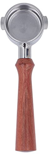 Siebträger 51mm, 2 Ohren Bodenloser Siebträger, Bodenloser Kaffee Siebträger mit Griff, Edelstahl, Bodenlose Kaffeepulverschale für EC0310 und Kaffeemaschinen (F Palisander)