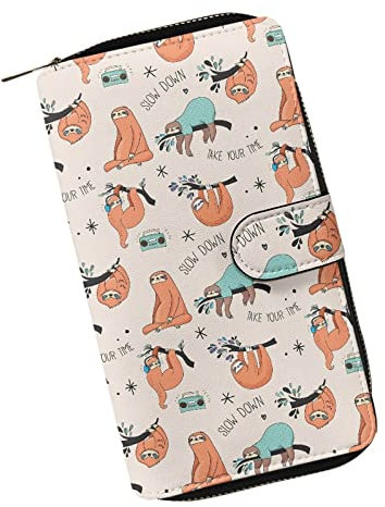 Xoenoiee Damen-Geldbörse, PU-Leder, Münzgeldbörse, Reißverschluss, faltbar, Kreditkarten-Organizer, lange Clutch, Niedliche Faultier, Einheitsgröße