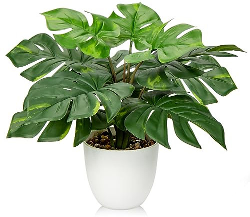 Hollyone Piante artificiali di Monstera da 37 cm, piante decorative per interni, piante finte tropicali estetiche per camera da letto, ufficio, casa, scrivania, decorazione