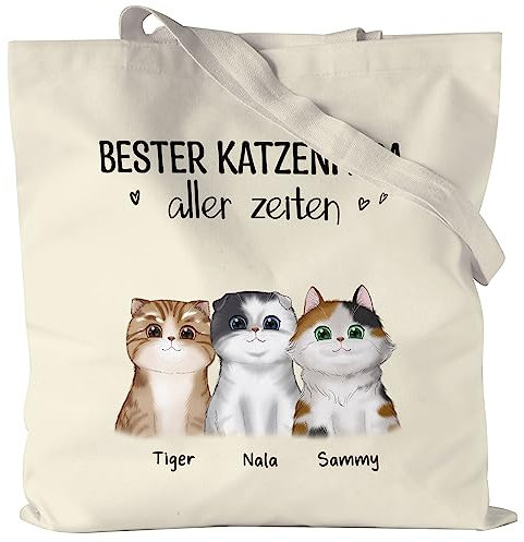 Kiddle-Design Katzenbesitzer Jutebeutel Personalisiert Geschenk Katzenpapa 3 Katzen Katzenliebhaber Katzenmotiv Spruch Name Katzenfreund Haustier
