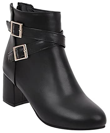 high Heels schwarz high Heels sexy high Heels Herbst und Winter Frauen Dicke Ferse Kurze Stiefel Gürtelschnalle mittlerer Absatz seitlicher Reißverschluss Frauen Stiefel Winter Hausschuhe