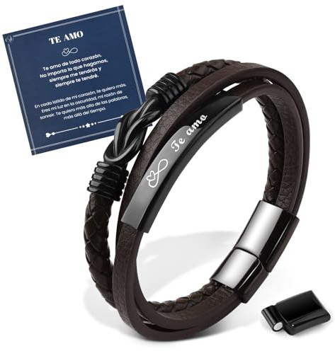MANVEN Pulsera De Cuero Para Hombre Grabado Te Amo - Regalo De San Valentín, Cumpleaños, Navidad, Aniversario Para Novio o Esposo
