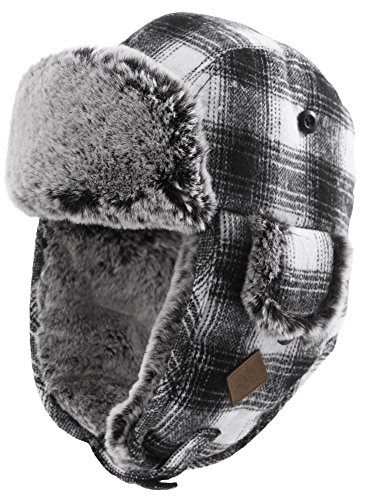 Fancet Unisex warme Fliegermütze Winter weiche Trappermütze mit Kunstfell Winddicht (89079_Schwarz-weiß, M)