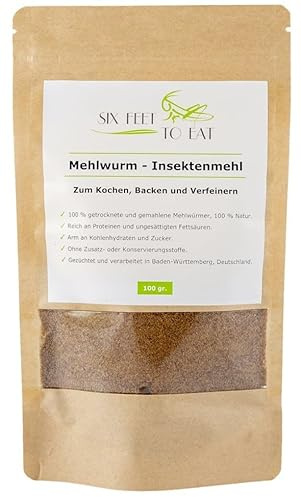 Insekten-Protein-Mehl - 100g getrocknete und gemahlene Mehlwürmer - Insektenmehl für den menschlichen Verzehr - Zum Kochen, Backen und Verfeinern - Ohne Zusatz- oder Konservierungsstoffe