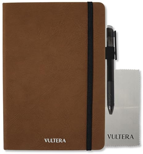Vultera Notizbuch wiederverwendbar - A5 - Löschbarer Notizblock mit löschbarem Stift - Digitales Notizbuch (Terra brown)
