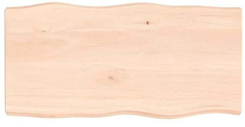 INLIFE Tablero de mesa 100 x 50 x 6 cm, madera maciza de roble sin tratar, borde de árbol, 11,6 kg, 363886