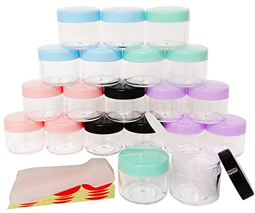 Wopanxye 20 Stück 20g Leere Döschen, 20ml Kosmetikbehälter Cremedosen, Deckel Dosen Gel Tiegel mit FREE Spatel für DIY Nail Art Makeup Lagerung Creme, Salben, Probe, Pulver, Lidschatten, Lippenbalsam
