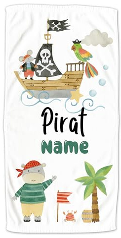GRAZDesign Handtuch Piraten mit Namen personalisiert für Jungen und Mädchen - Tiere Badetuch kuschelig & weich - Duschtuch Kinder - 140x70cm