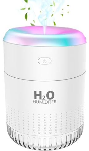 KARFUN Humidifier for Bedroom, Portable Desk Humidifiers, Desktop Quiet Mini Humidifier with 7 Colours Light, 350ml, Automatic Shut-off, Office, Bedroom, Car (White)