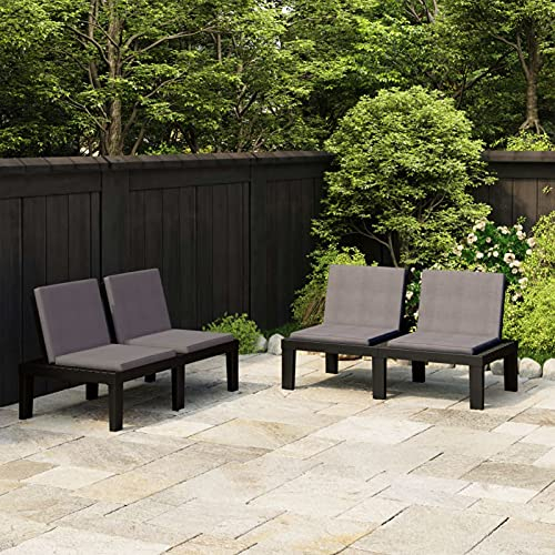 Camerina Gartenbänke mit Kissen 2 STK. Kunststoff Grau Sonnenliege Sitzbank Bank Gartenliege Liege Gartenmöbel Balkonbank Parkbank Terrasse