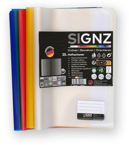 SIGNZ Heftschoner DIN A4, 25 Stück, farblich sortiert, starke 90my (0,09mm), CO2-neutral hergestellt, made in Germany