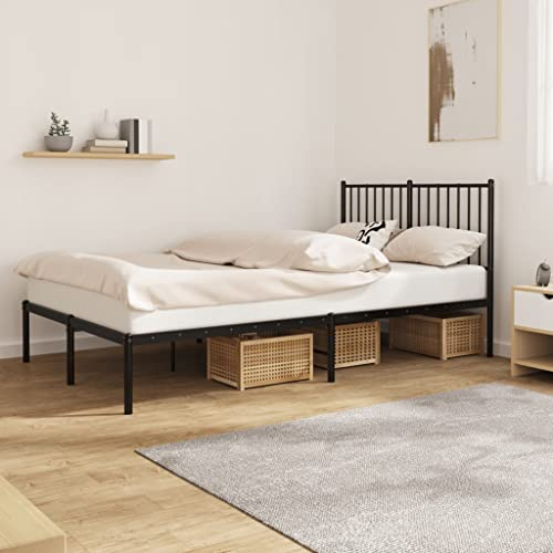 THOYTOUI Bettgestell, Metallbett Seniorenbett Bett Bettrahmen Geeignet für Gästezimmer Mehrbettzimmer Hotel Schlafzimmer mit Kopfteil Metall Schwarz 120x190 cm
