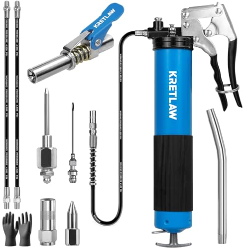 KRETLAW Pistola per Grasso, Kit Professionale Pesante da 7000 PSI con Impugnatura a Pistola, Doppio Ago Iniettore di Grasso, Tubo Flessibile da 18 e 2 Pezzi da 12, capacità 14 oz
