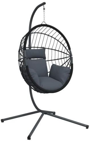 vidaXL Hängesessel, Hängestuhl Ei-Design mit Ständer, Eierstuhl für Wohnzimmer, Schaukelsessel Eiersessel, Modern, Anthrazit Rattan Stahl